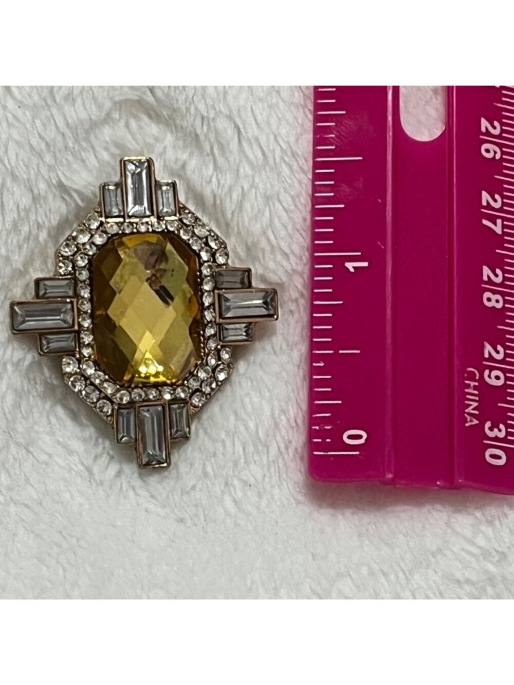 Art Deco Style Yellow Glass & Rhinestone Earrings Gold Tone pierced post - Picture 2 of 3